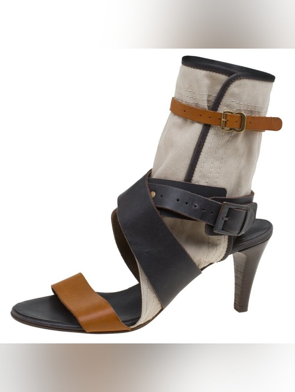 Archival 2010 Runway Chloé Canvas Multi Strap Boot Sandals Heels Sz 39